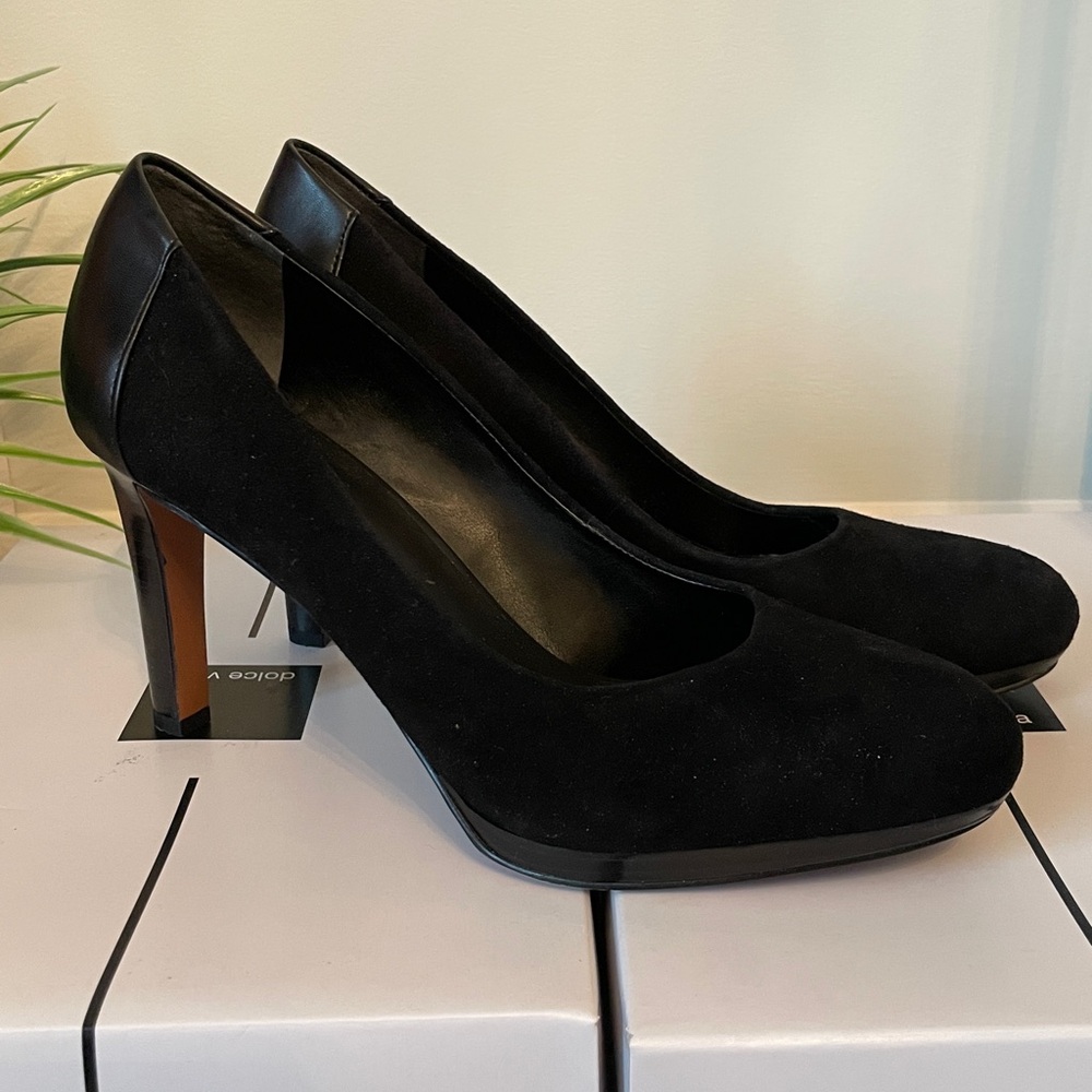 Franco Sarto Classic Black Suede Platform Heels